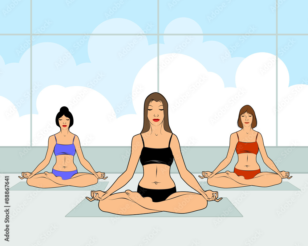Girls practicing yoga Girls practicing yoga