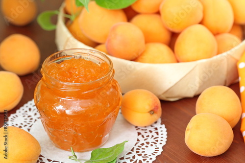 Fresh apricots and apricot jam