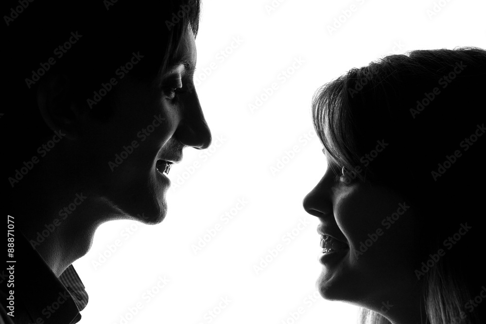 black and white portrait of a young couple in love