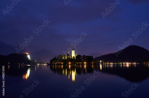 Night view over the lake Bled, Slovenia