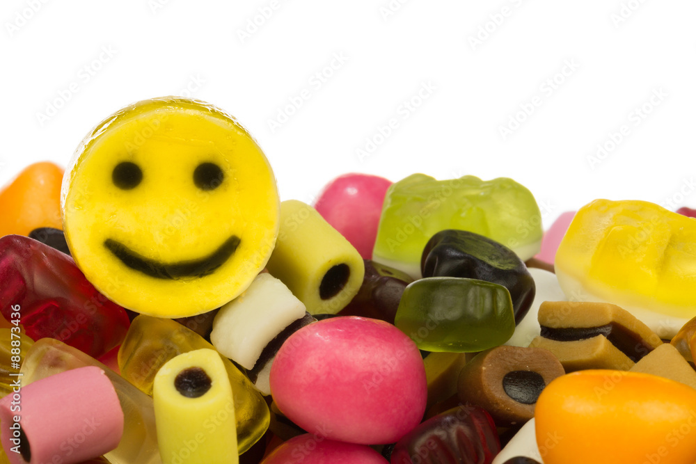Alternativ Ernæring Derive Smiley und Süßigkeiten Stock-foto | Adobe Stock