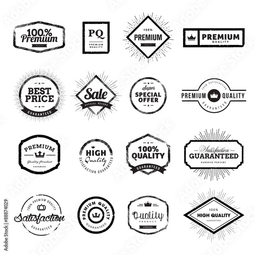 Set of vintage style premium quality badges and labels. Hand drawn vector illustrations for e-commerce, product promotion, advertising, sell products, the mark of quality.