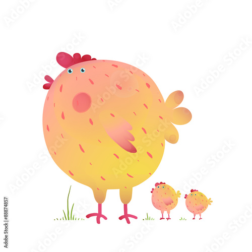 Fun Colorful Mother Chicken Bird and Babies