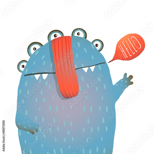 Kind and Cute Funny Monster Saying Hello Waving