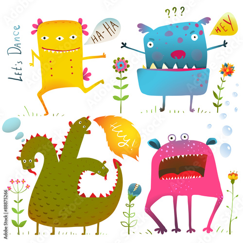 Fun Cute Kind Monsters for Children Design Colorful Collection