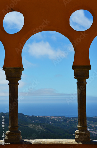 Arches of the Pena National Palace in Sintra, Portugal