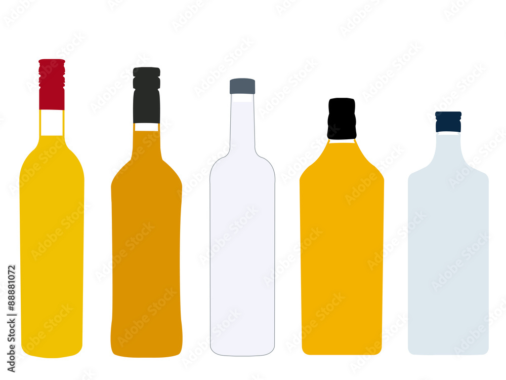 Different Kinds of Spirits Full Bottles Illustration Different Kinds of Spirits Full Bottles Illustration