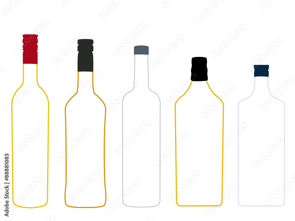 Different Kinds of Spirits Empty Bottles Illustration Different Kinds of Spirits Empty Bottles Illustration