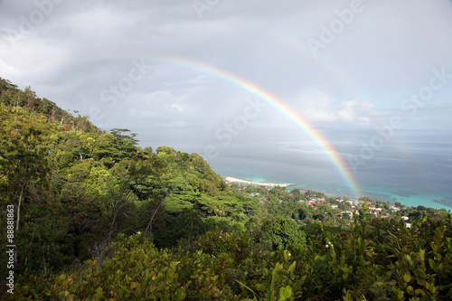 Fototapeta Naklejka Na Ścianę i Meble -  Double rainbow after the rain, in Seychelles