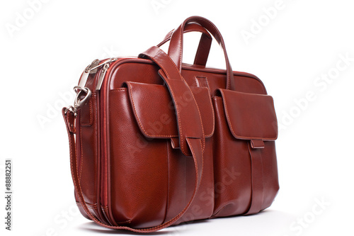 Shiny Leather brown Briefcase with Pockets