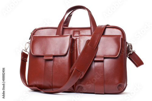 Shiny Leather brown Briefcase with Pockets