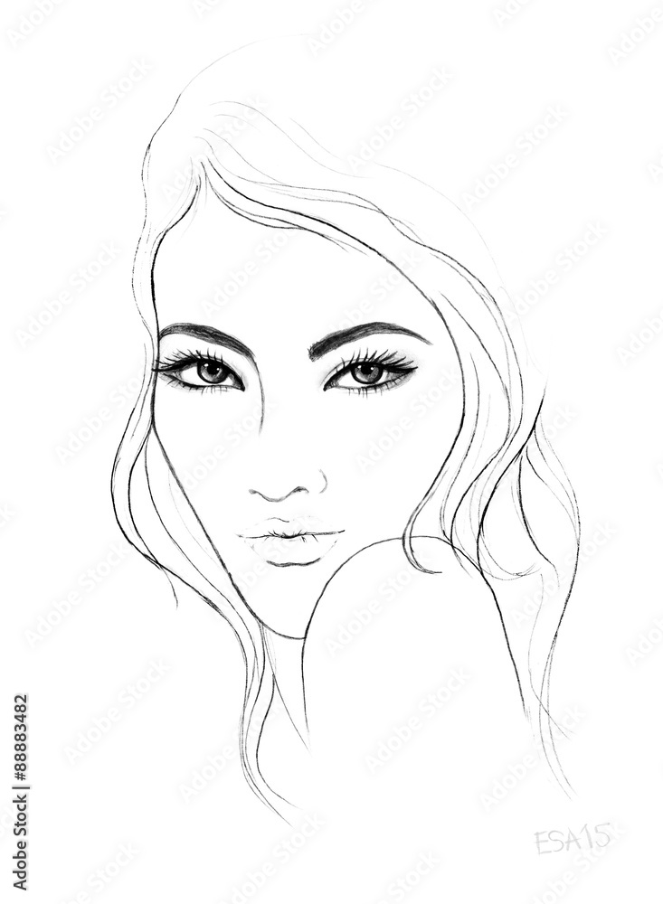 Портрет девушки.Черно-белый авторский рисунок. Stock Illustration ...