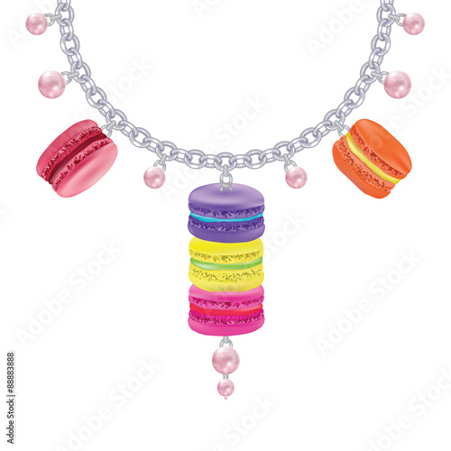 Necklace with macaroon pearls on a silver chain.