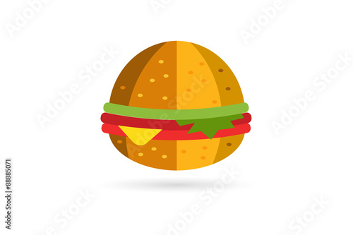 Fast food hamburger logo icon. City restaurant. Meat grilled