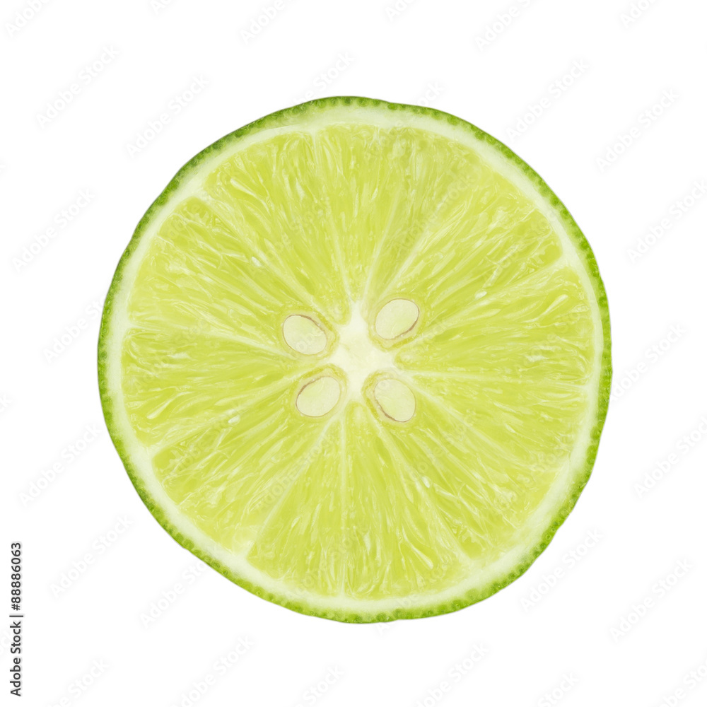lime slice with seeds on white background, isolated lime slice with seeds on white background, isolated