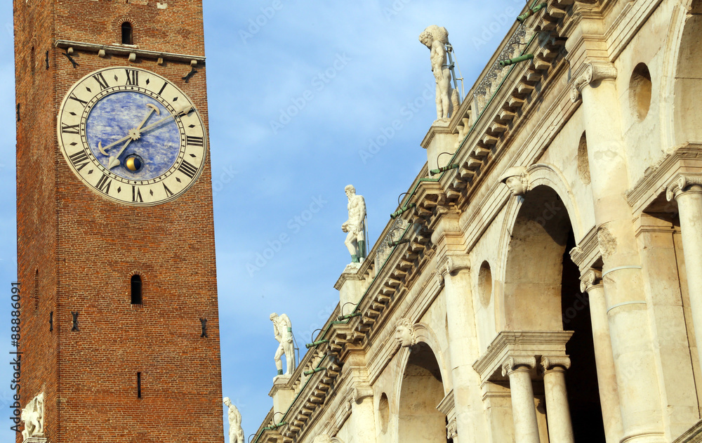 Clock Tower in the Main Square Called Piazza dei Signori and Bas
