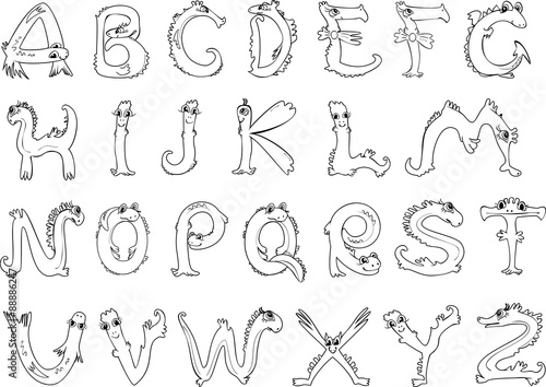 Coloring page alphabet in form of animals