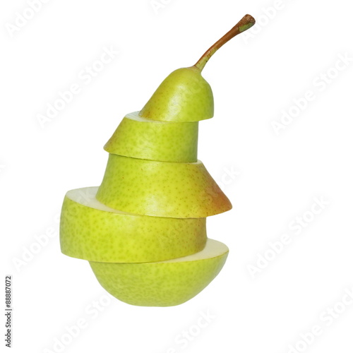 sliced pear fruits isolated on white background, with clipping path