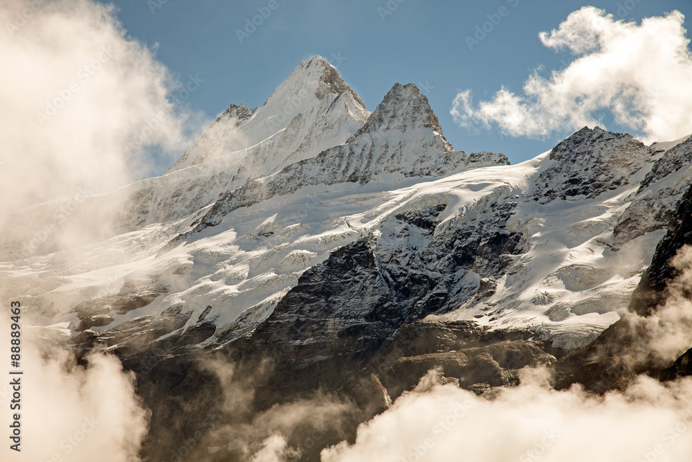 Clouds, ice and snow caps on Eiger,near Grindelwald, Switzerland