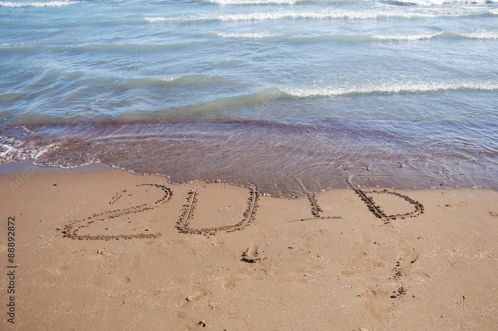 2016 written in sand on sunny beach 2016 written in sand on sunny beach