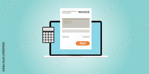 Digital invoice laptop or notebook with calculator