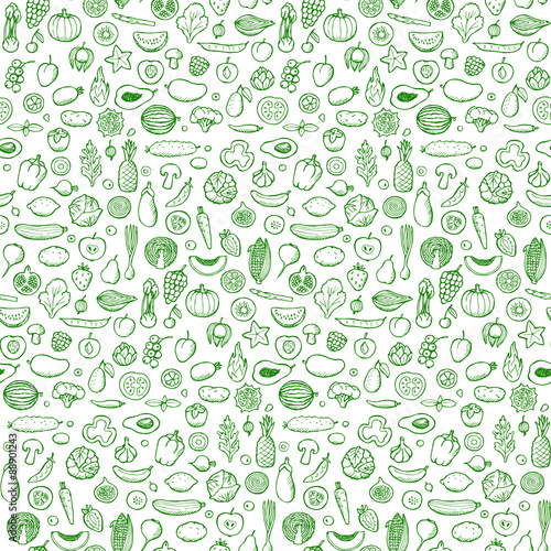 Vegetables and fruits Seamless hand drawn doodle pattern