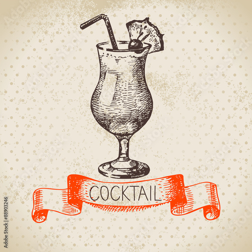 Hand drawn sketch cocktail vintage background