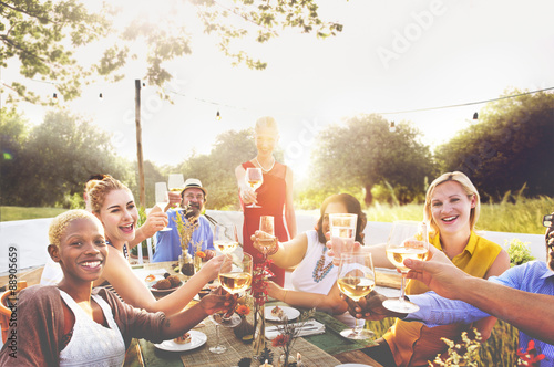 Sticker Diverse Neighbors Drinking Party Yard Concept