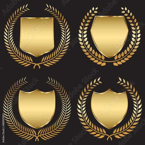 golden shield with laurel wreath