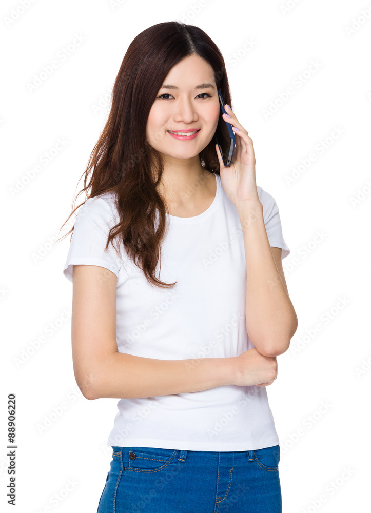Asian woman talk to cellphone