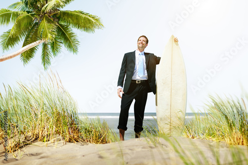 Businessman Relaxation Surfing Summer Beach Concept
