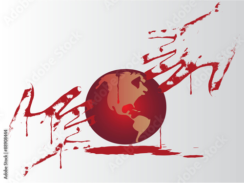 Bloody hands with pollution world problem
