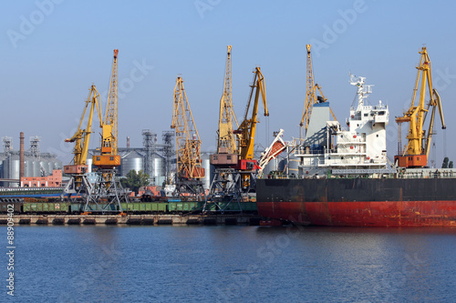 A ship is disembarked in the port of Odessa, Ukraine