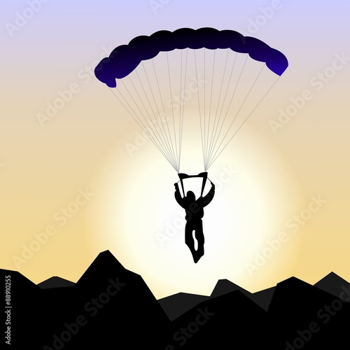 Realistic illustration parachutist of sunrise