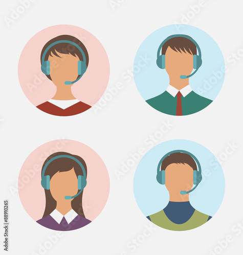 Icons of call center operator with man and woman are featureless