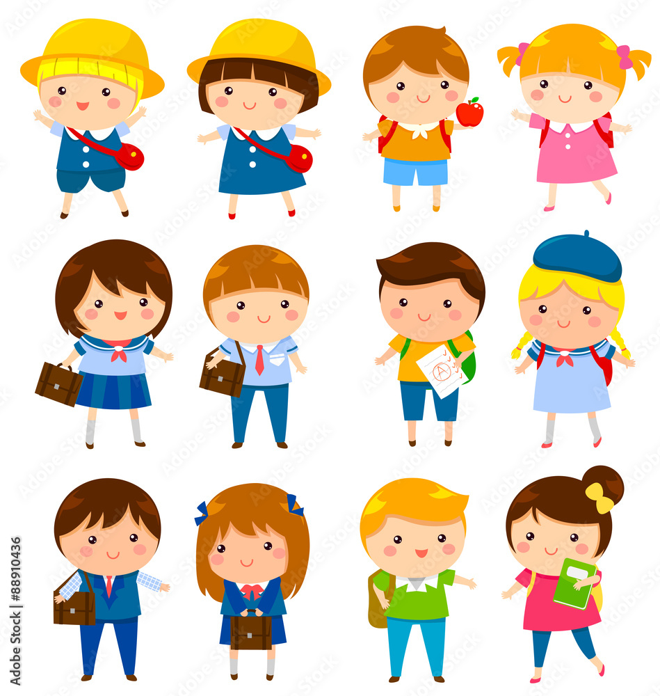 school kids of different ages with and without school uniforms school kids of different ages with and without school uniforms