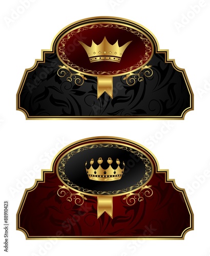 set gold vintage labels with crown