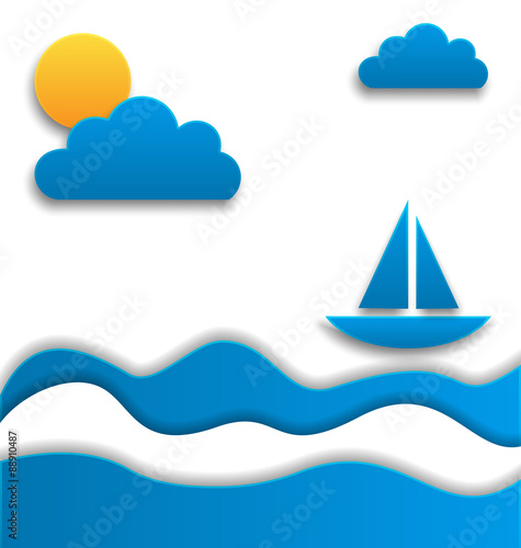 Summertime background, paper cut style