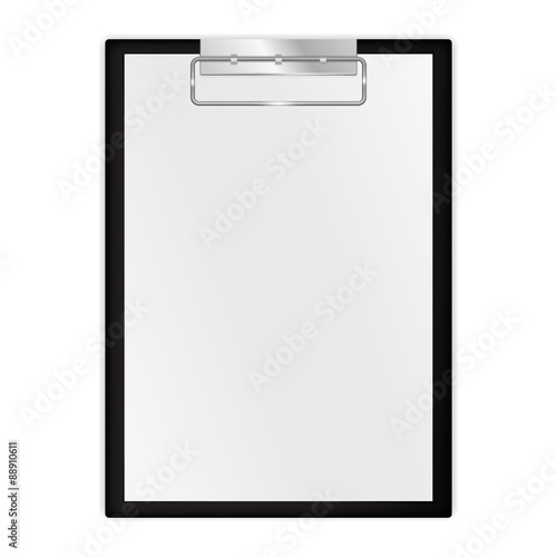 Black clipboard with blank sheets of paper