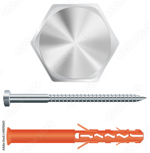 Screw with plastic dowel and Screw head