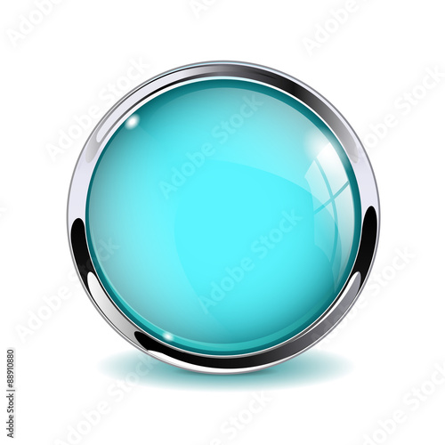 Glass round button, marine blue web icon with metallic frame