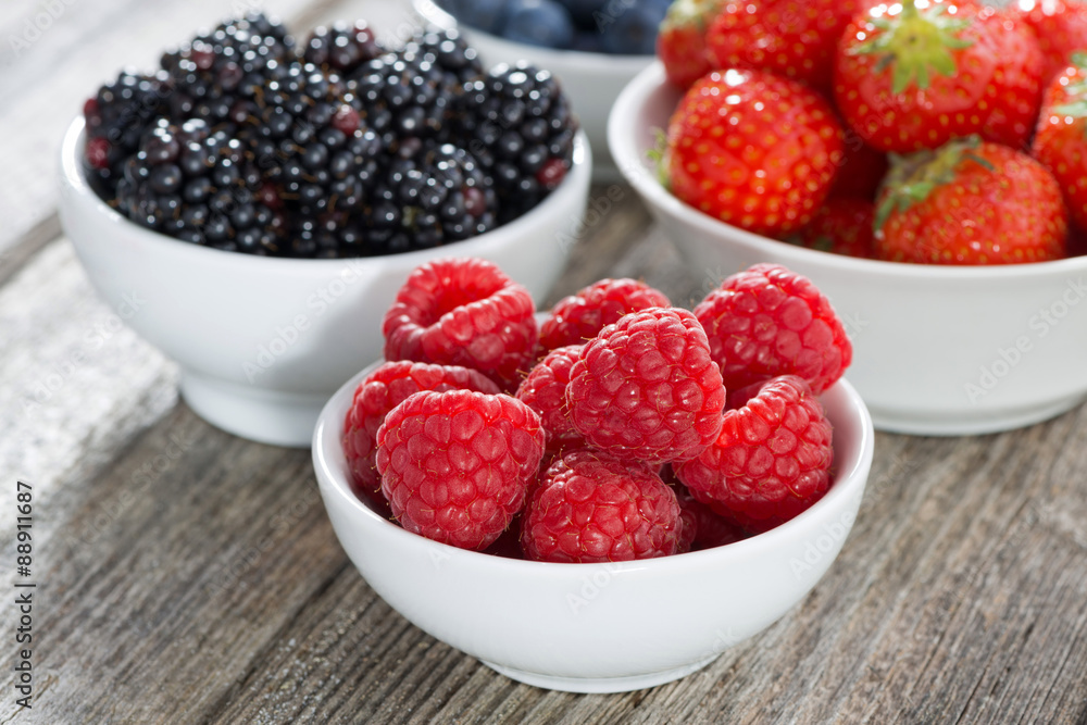 raspberries in a bowl and fresh garden berries raspberries in a bowl and fresh garden berries
