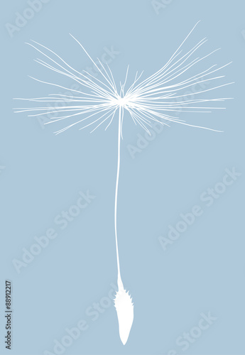 single dandelion seed white silhouette isolated on blue