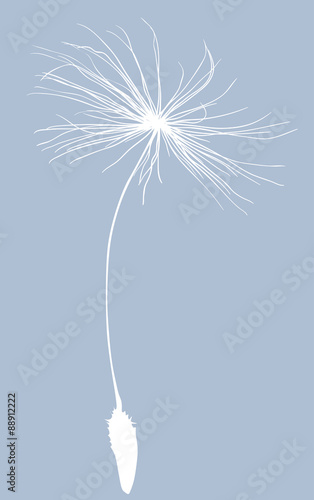 single dandelion seed white silhouette on blue