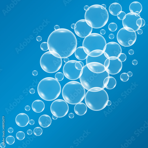 Vector shiny bubbles in blue water, bright background
