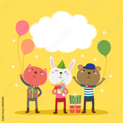Happy birthday card design with cute animals