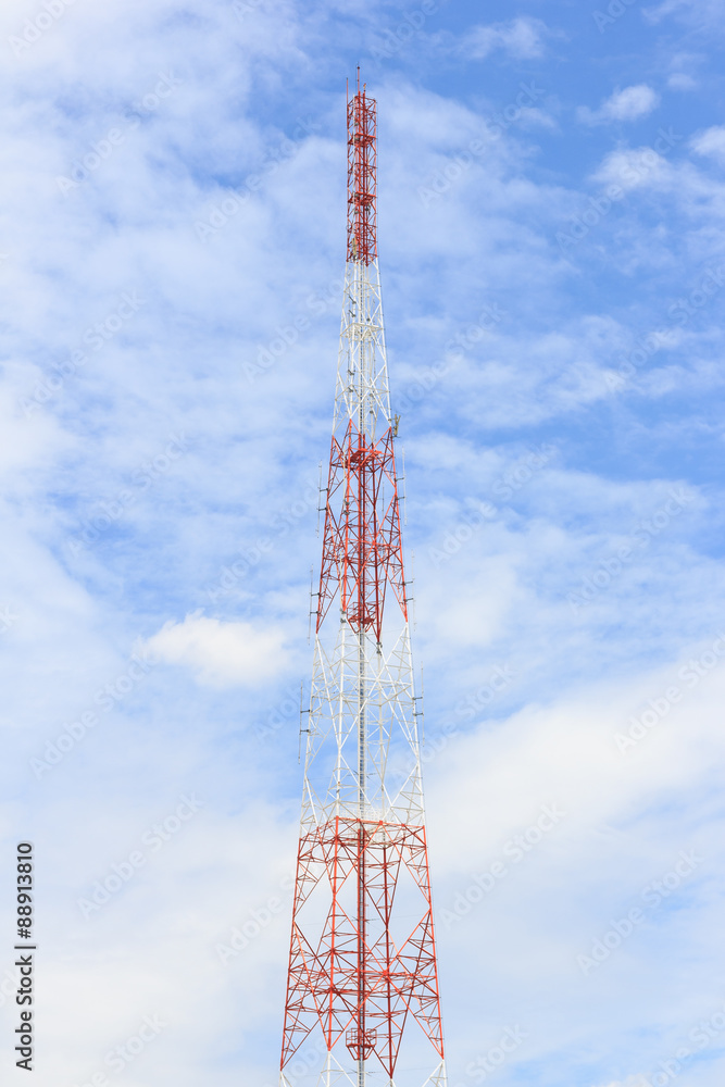 Cell phone tower on sky background