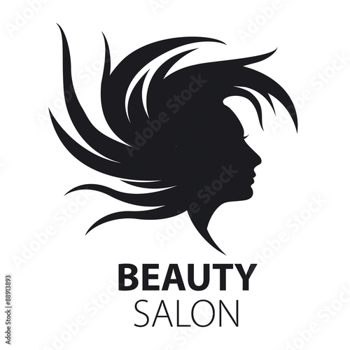 vector logo girl with flying hair for beauty salon