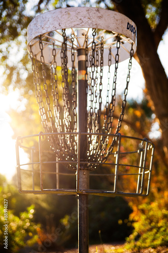Low angle disk golf basket. 