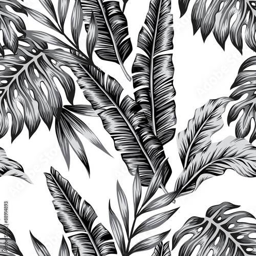 tropical plants trendy seamless background